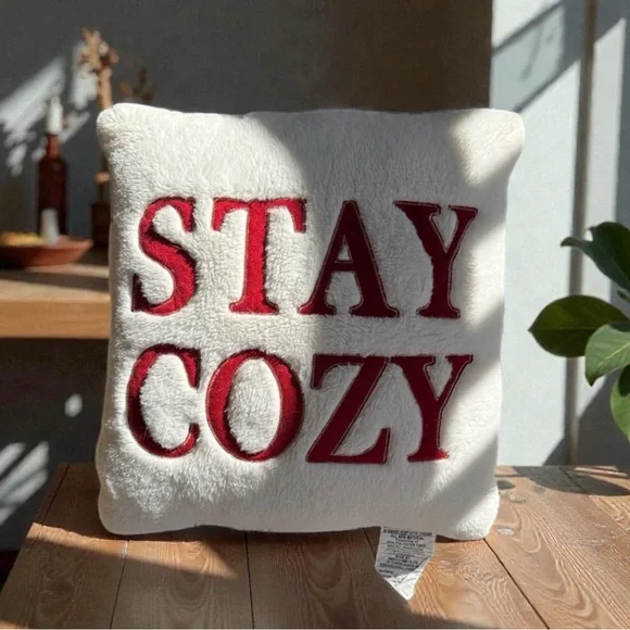 Stay Cozy White and Red Holiday Pillow - Picture 2 of 2